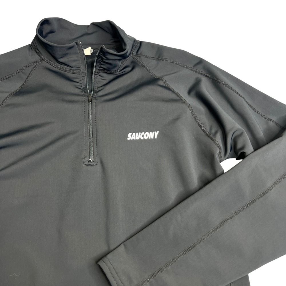Vintage Saucony Mens Black Quarter Zip Running Pullover Long Sleeve Shirt Large